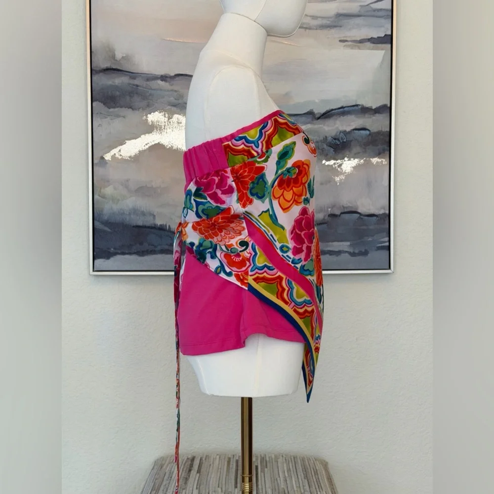 Caché Y2K Silk Scarf/Handkerchief Print Strapless Top Floral Bandana Hem - Picture 5 of 16